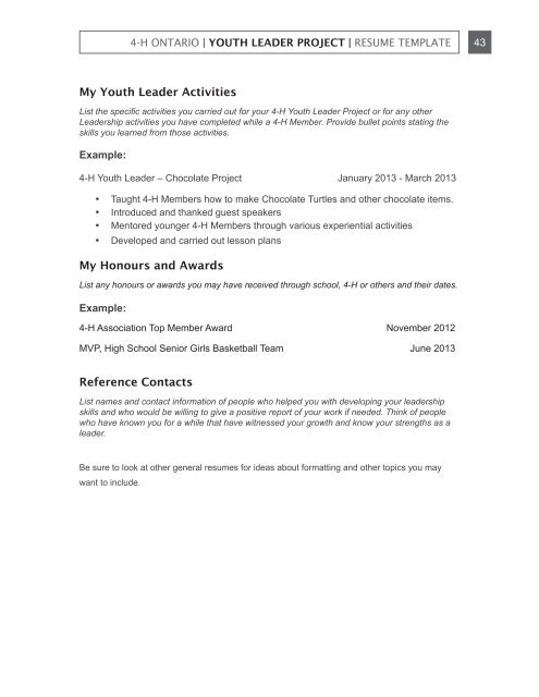 Youth Leader Manual - 4-H Ontario