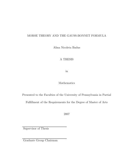 MORSE THEORY AND THE GAUSS-BONNET FORMULA Alina ...