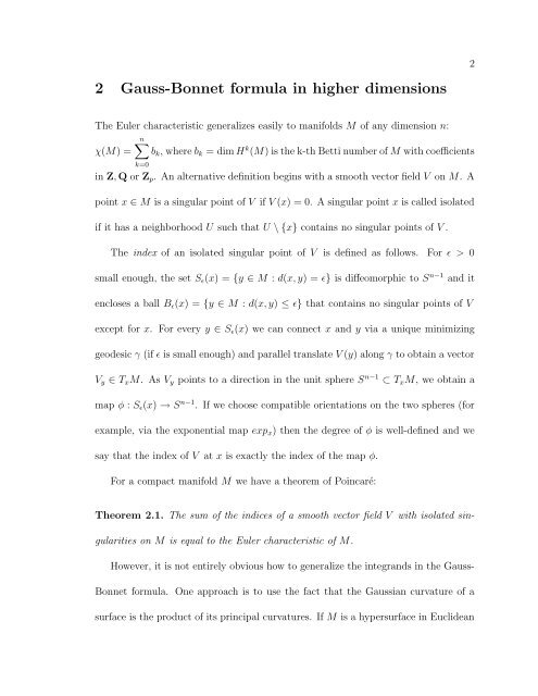 MORSE THEORY AND THE GAUSS-BONNET FORMULA Alina ...