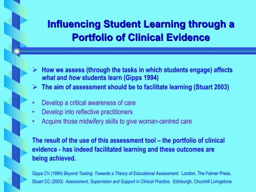 Influencing Student Learning through a Portfolio of Clinical Evidence