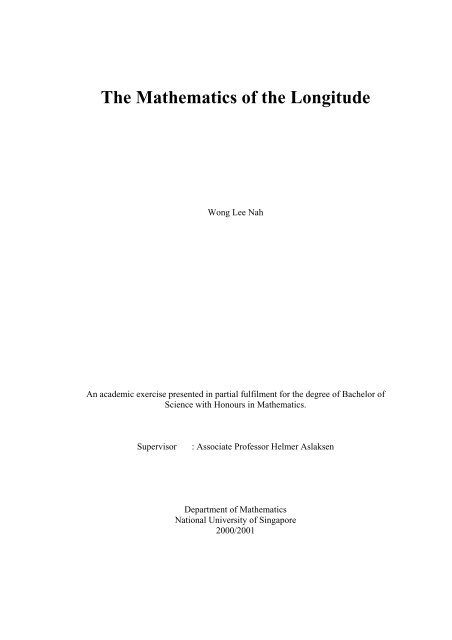 The Mathematics of the Longitude - Department of Mathematics