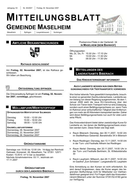 Mitteilungen Des Landratsamts Biberach Maselheim
