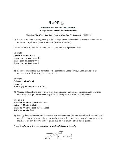 Lista de POO-III - 2Bim (Java) - Univap