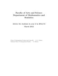 Faculty of Arts and Science Department of Mathematics and Statistics