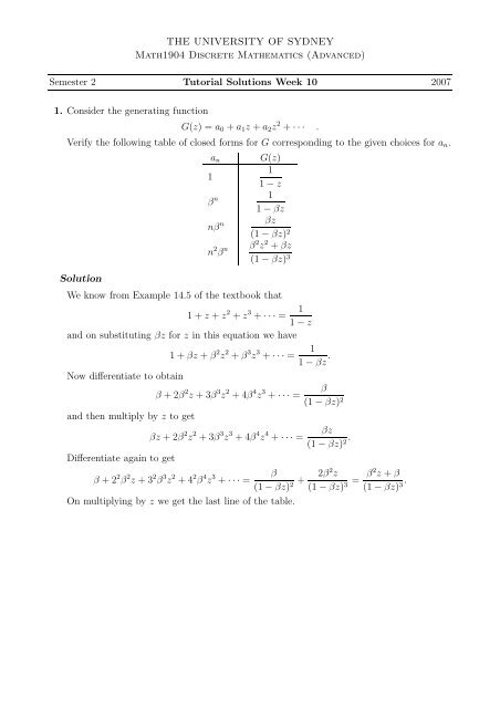 Semester 2 Tutorial Solutions Week 10 2007 1. Consider the gen