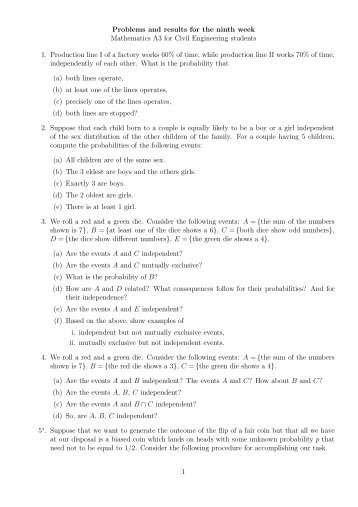 Problems and results for the ninth week Mathematics A3 for Civil ...