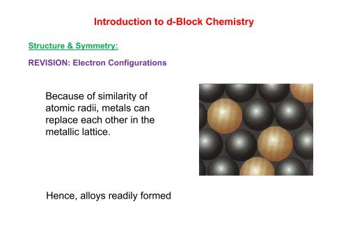 Introduction to d-Block Chemistry - Wits Structural Chemistry