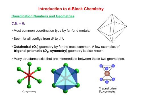 Introduction to d-Block Chemistry - Wits Structural Chemistry