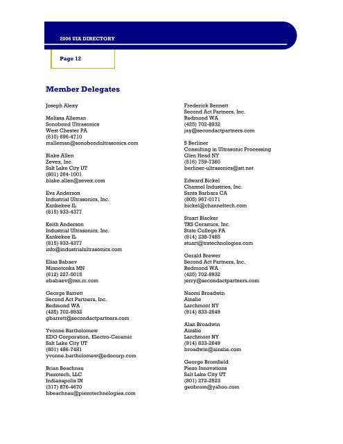 2006 Membership Directory - Ultrasonic Industry Association