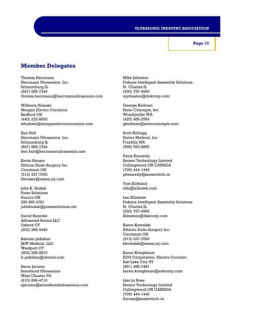 2006 Membership Directory - Ultrasonic Industry Association