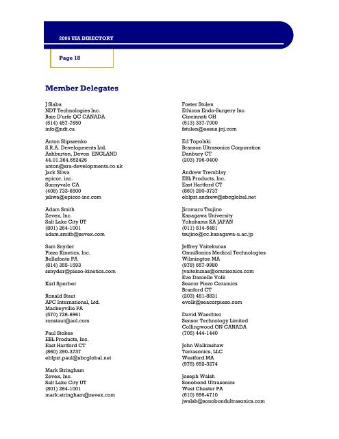 2006 Membership Directory - Ultrasonic Industry Association