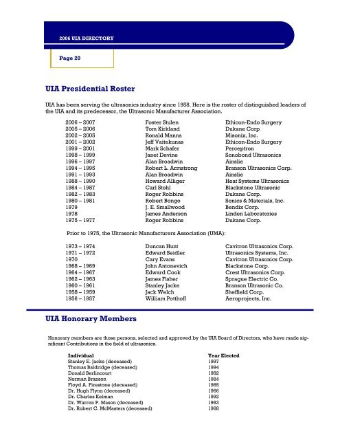 2006 Membership Directory - Ultrasonic Industry Association