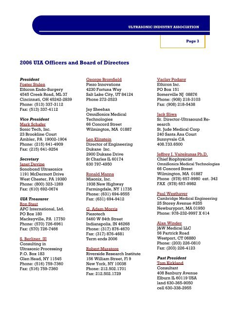 2006 Membership Directory - Ultrasonic Industry Association