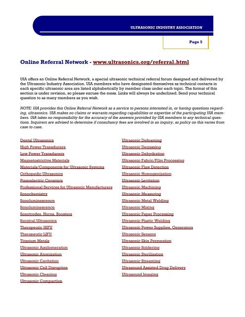 2006 Membership Directory - Ultrasonic Industry Association