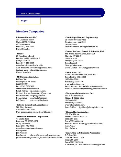 2006 Membership Directory - Ultrasonic Industry Association