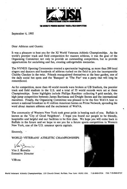 September 6, 1995 Dear Athletes and Guests - MastersHistory.org