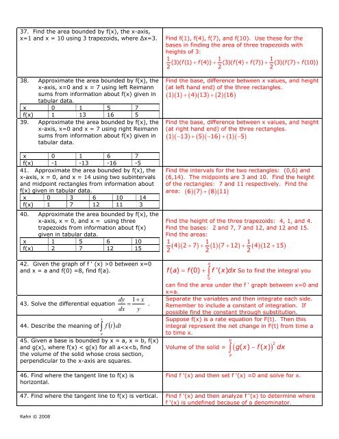 AP Calculus – Final Review Sheet When you see the words …. This ...