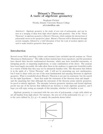 BÃ©zout's Theorem: A taste of algebraic geometry - MAA Sections