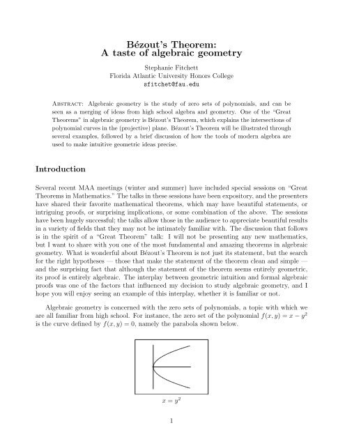 Ba C Zout S Theorem A Taste Of Algebraic Geometry Maa Sections