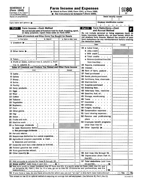 Schedule F 2022 1980 Form 1040 Schedule F - Internal Revenue Service - Department ...