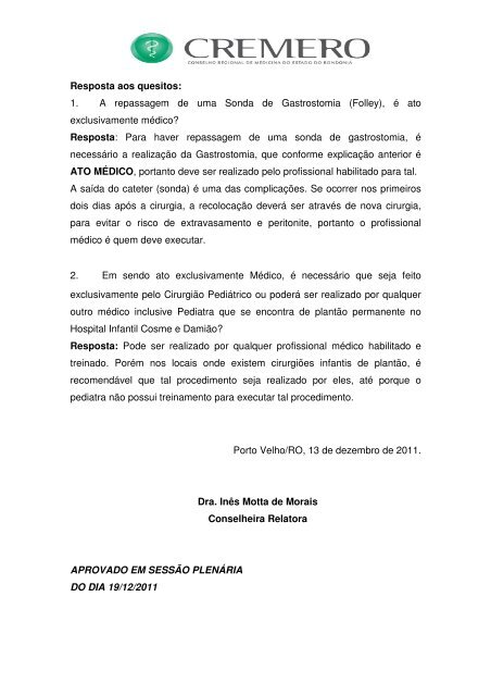 SolicitaÃ§Ã£o de parecer sobre repassagem de Sonda de ...