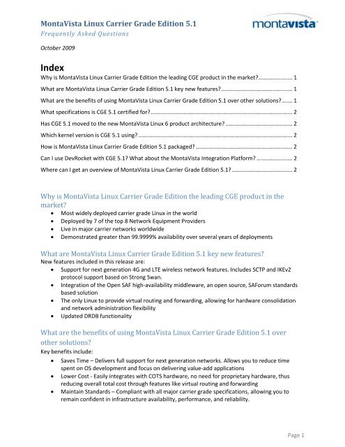 MontaVista Linux Carrier Grade Edition 5.1