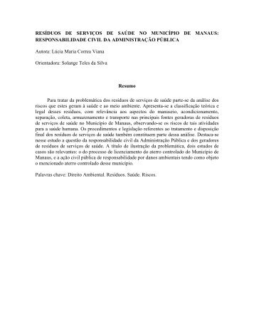 RESÍDUOS DE SERVIÇOS DE SAÚDE NO MUNICÍPIO DE MANAUS