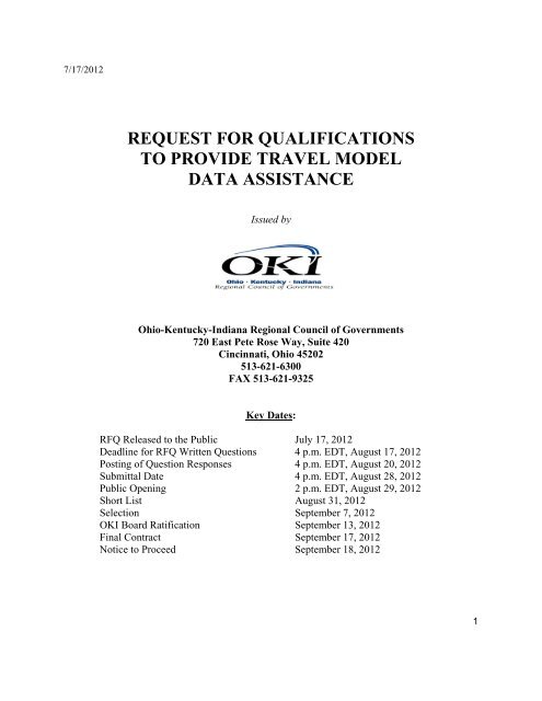 request for qualifications to provide travel model data assistance - OKI