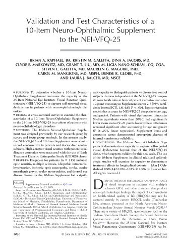 Validation and Test Characteristics of a 10-Item Neuro-Ophthalmic ...