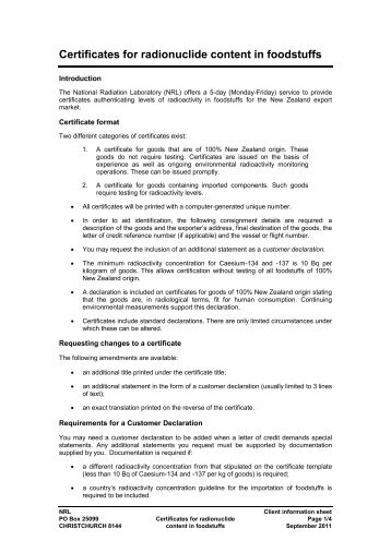 Information sheet for radioactivity certification (PDF - 137 kB)