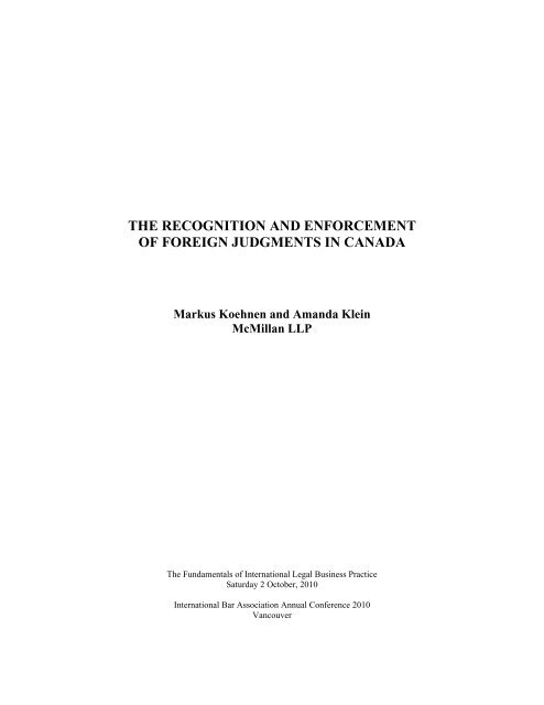 Recognition and Enforcement of Foreign Judgments in ... - McMillan