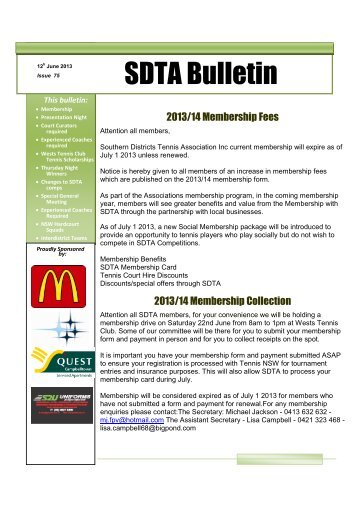 SDTA Bulletin - Southern Districts Tennis Association