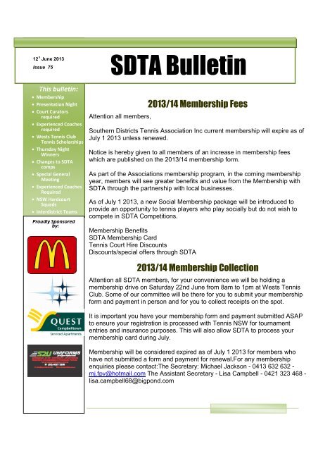 SDTA Bulletin - Southern Districts Tennis Association