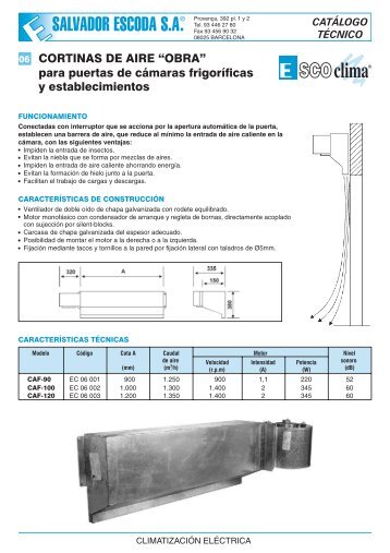 Ficha técnica cortinas de aire. Serie OBRA - Salvador Escoda SA