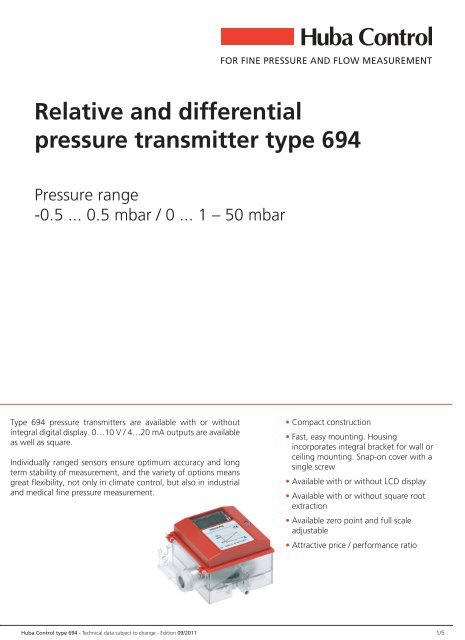 Relative and differential pressure transmitter type 694