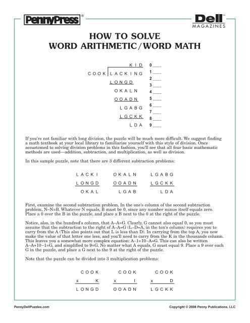 How to solve word math pennydellpuzzles