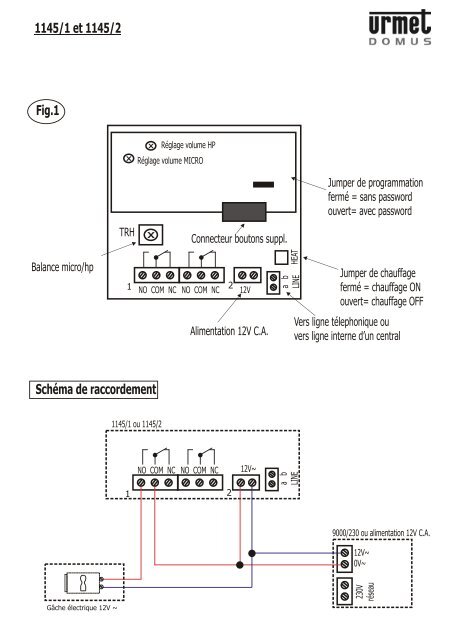 Fig.1 1145/1 et 1145/2 SchÃ©ma de raccordement - Urmet