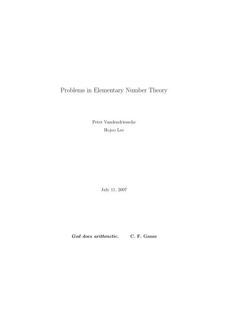 Problems in Elementary Number Theory