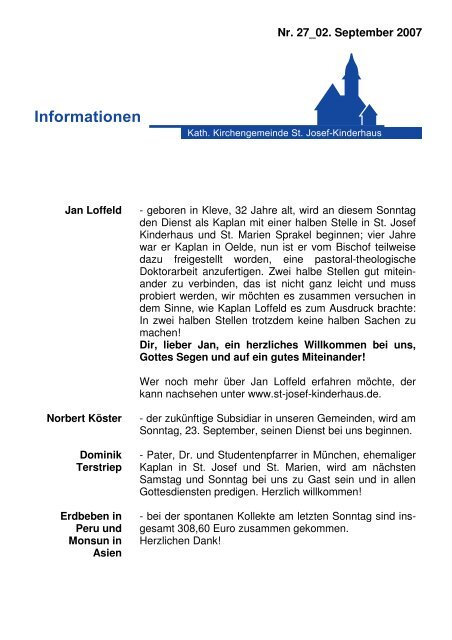 Info-Blatt 27, 02 September 2007 - Kirchengemeinde St. Marien und ...