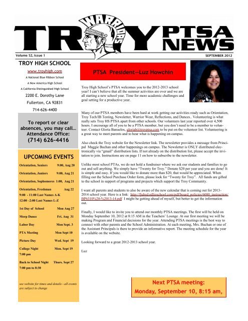 PTSA Newsletter - Troy High School