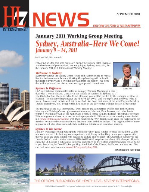 Sydney, Australia–Here We Come! - HL7