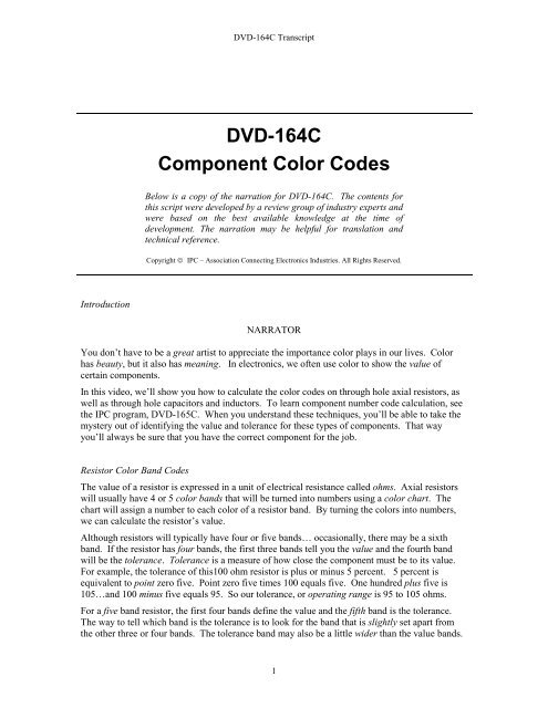 DVD-164C Component Color Codes - IPC Training Home Page