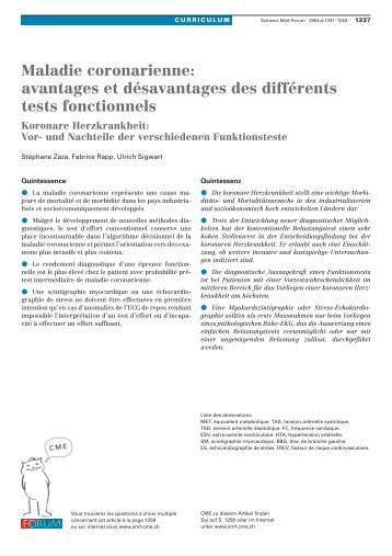Maladie coronarienne: avantages et désavantages des différents ...