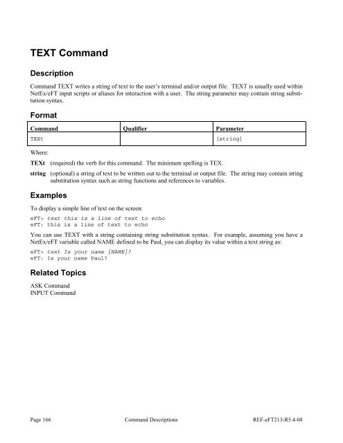 NetEx EFT213 Reference Manual Rel 5.4