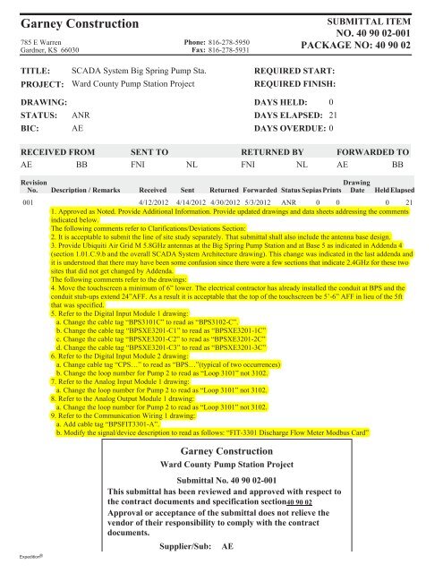 40 90 02-001 Returned Submittal SCADA BSPS - Garney Construction