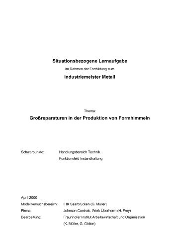 Situationsbezogene Lernaufgabe Industriemeister Metall - Meistersite