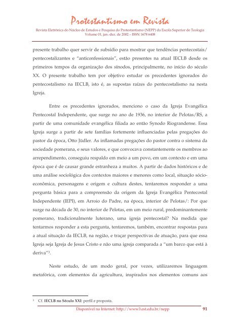 Pentecostalismo na IECLB - Precedentes ... - Faculdades EST