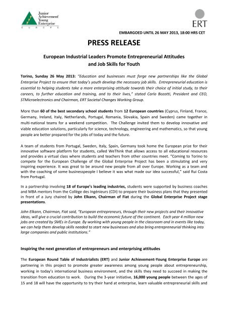 Press Release European Round Table Of, Round Table Job Description