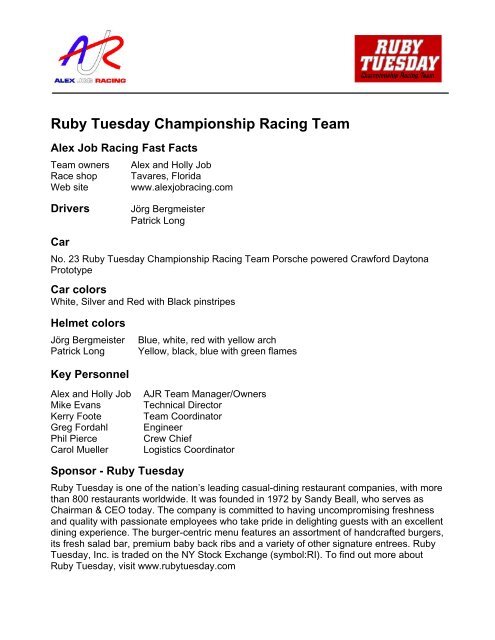 Ruby Tuesday Championship Racing Team - Alex Job Racing