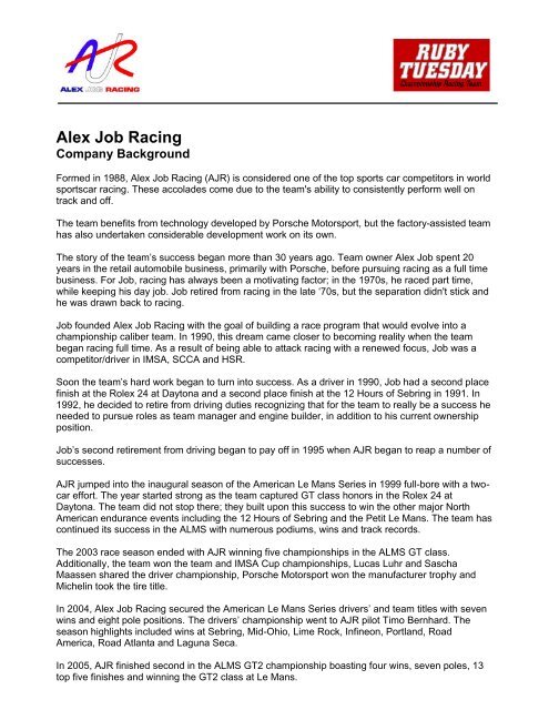 Ruby Tuesday Championship Racing Team - Alex Job Racing